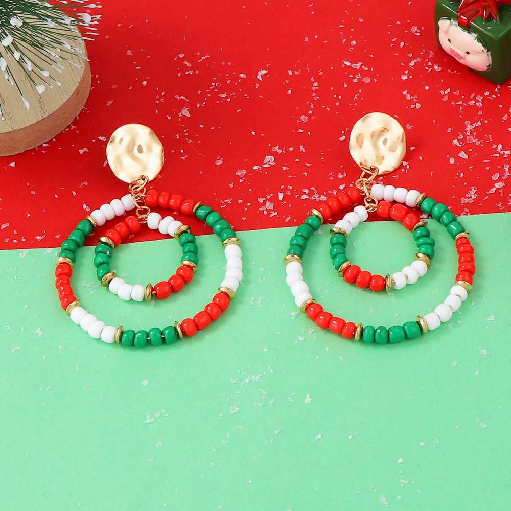 Christmas Beaded Hoop Earrings - Trendsi - Flyclothing LLC