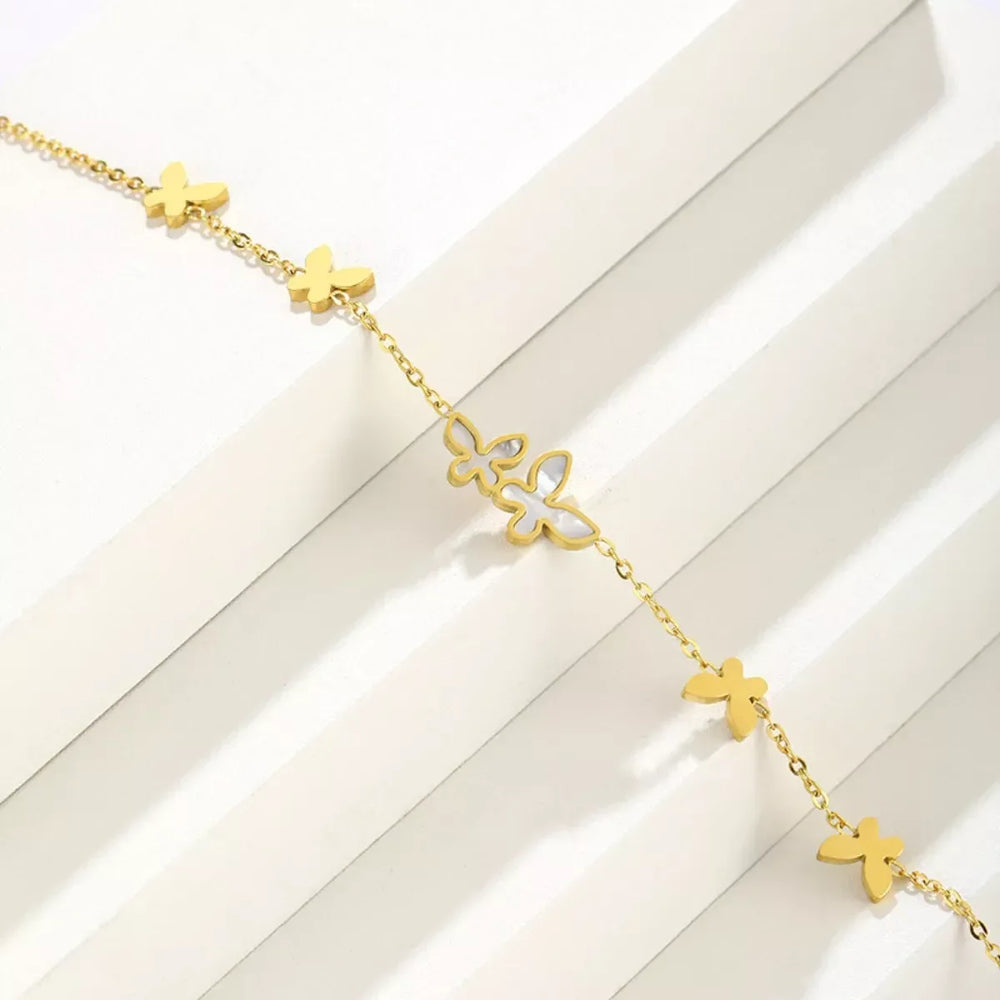 18K Gold-Plated Butterfly Charm Bracelet - Trendsi - Flyclothing LLC