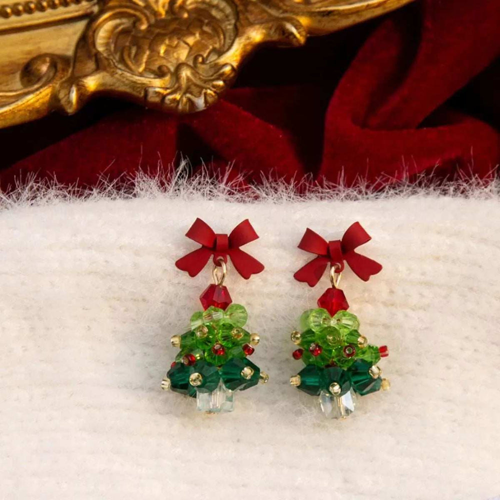 Christmas Tree Bowknot Dangle Earrings - Trendsi - Flyclothing LLC