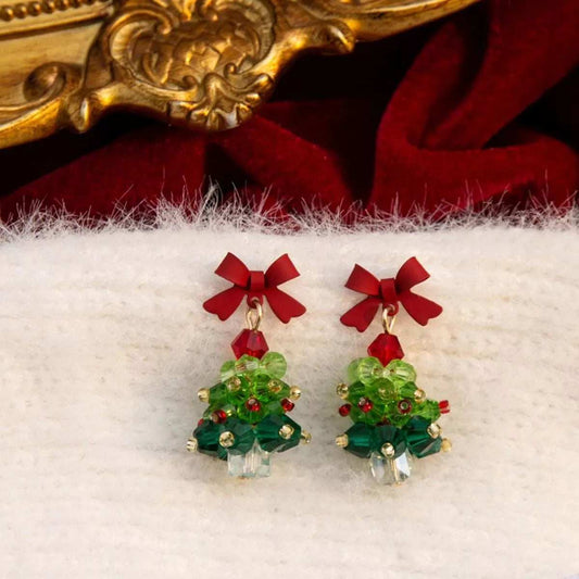 Christmas Tree Bowknot Dangle Earrings - Trendsi - Flyclothing LLC