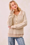 BiBi Half Button Ribbed Two Tone Sweater - Trendsi - Flyclothing LLC