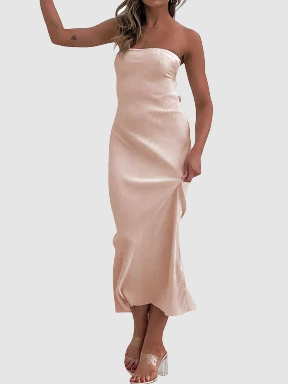 Lace-Up Back Tube Maxi Dress - Trendsi - Flyclothing LLC