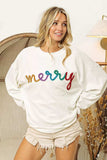 BiBi Merry Tinsel Lettering Drop Shoulder Sweatshirt - Trendsi - Flyclothing LLC