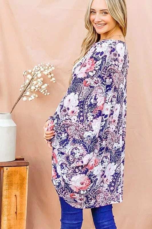 And The Why Floral Print Dolman Sleeve Kimono Cardigan - Trendsi - Flyclothing LLC