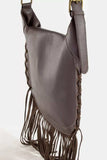 Fame Rivet Trim Suede Fringe Shoulder Bag - Trendsi - Flyclothing LLC