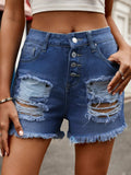 Distressed Raw Hem Denim Shorts - Trendsi - Flyclothing LLC