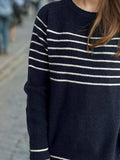Striped Round Neck Long Sleeve Sweater - Trendsi - Flyclothing LLC