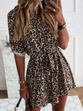 Printed Tie Waist Roll-Tab Sleeve Mini Dress - Trendsi - Flyclothing LLC