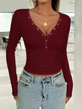 V-Neck Long Sleeve T-Shirt - Trendsi - Flyclothing LLC