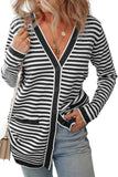 Striped Open Front Long Sleeve Cardigan - Trendsi - Flyclothing LLC