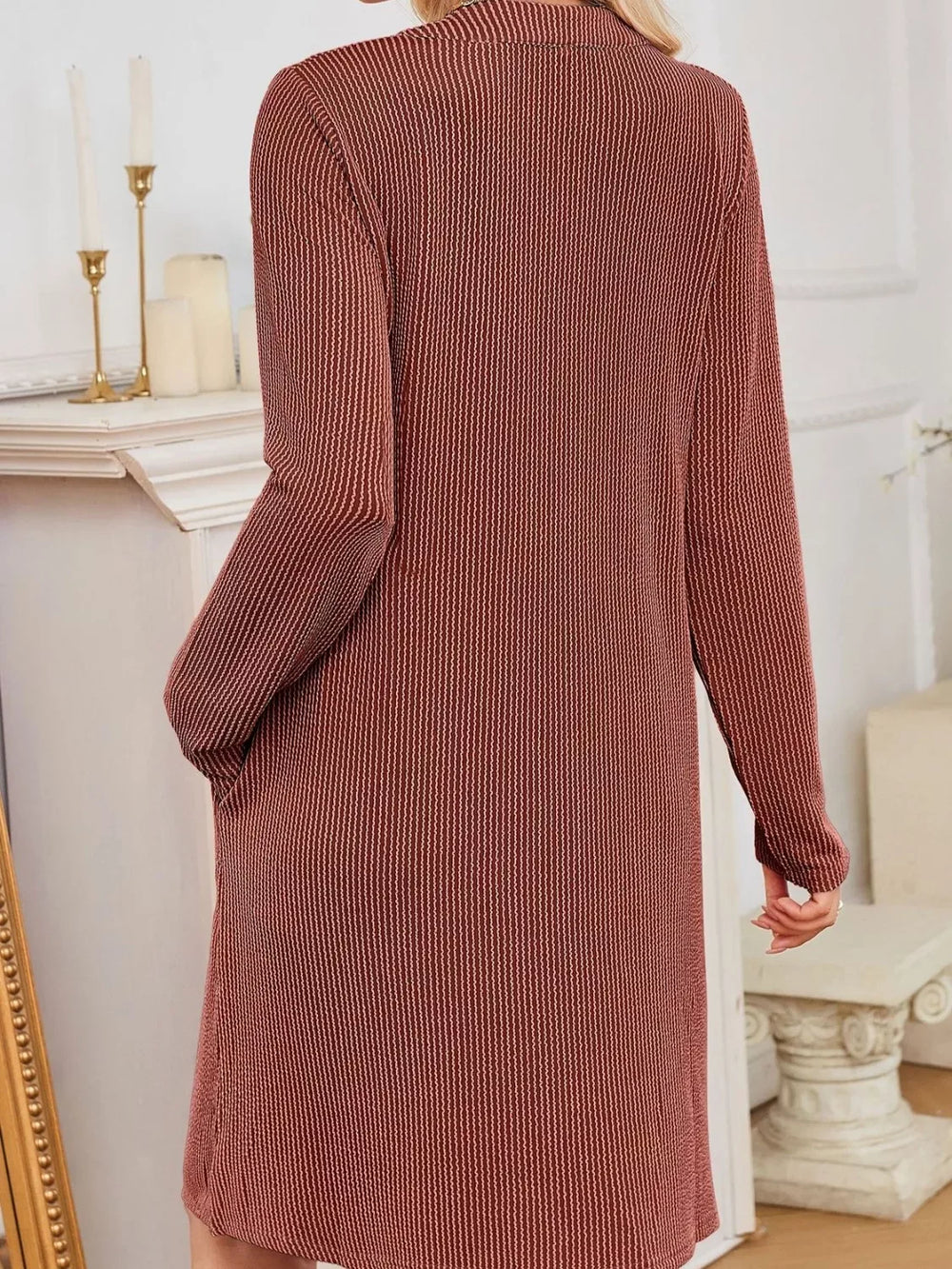 Casual Ribbed Knit Long Sleeve Dress - Trendsi - Flyclothing LLC