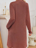 Casual Ribbed Knit Long Sleeve Dress - Trendsi - Flyclothing LLC