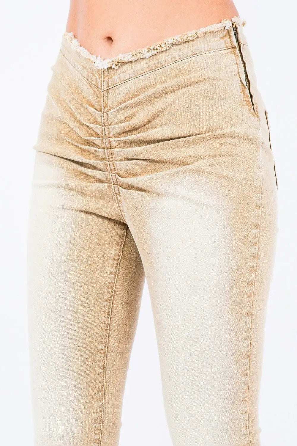 American Bazi V-Cut Ruched Flare Pants - Trendsi - Flyclothing LLC