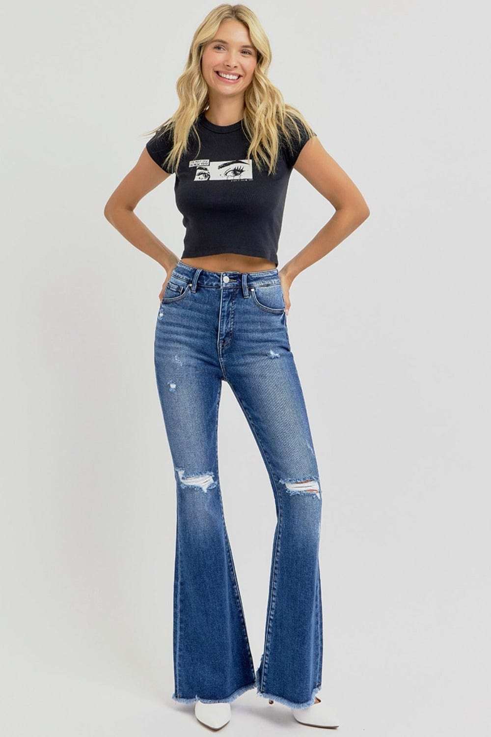 RISEN Full Size High Rise Distressed Raw Hem Flare Jeans - Trendsi - Flyclothing LLC