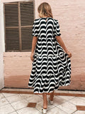 Wavy Striped Round Neck Short Sleeve Dress - Trendsi - Flyclothing LLC
