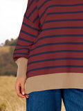 Striped Round Neck Long Sleeve Sweater - Trendsi - Flyclothing LLC
