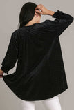 Umgee Full Size Beaded Frill Flounce Sleeve Velvet Babydoll Blouse - Trendsi - Flyclothing LLC