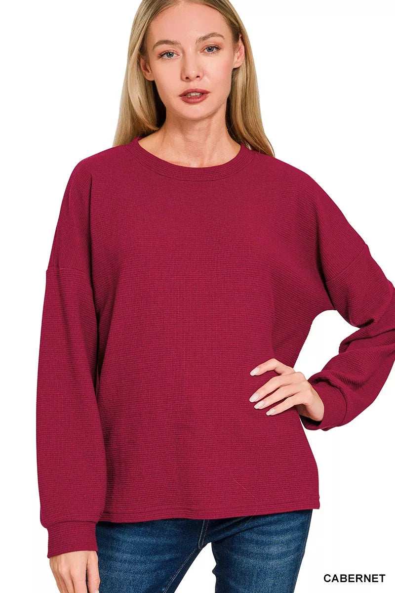 Zenana Double Knit Round Neck Long Sleeve Top - Trendsi - Flyclothing LLC
