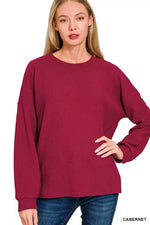 Zenana Double Knit Round Neck Long Sleeve Top - Trendsi - Flyclothing LLC