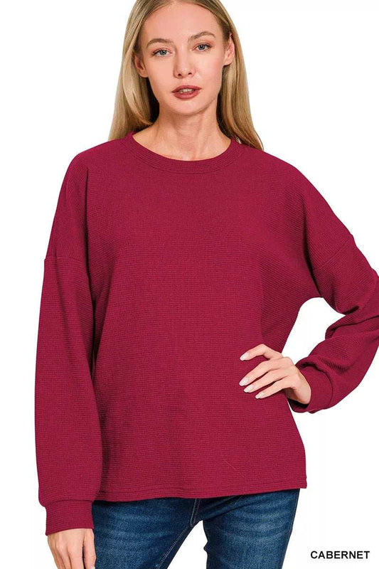 Zenana Double Knit Round Neck Long Sleeve Top - Trendsi - Flyclothing LLC