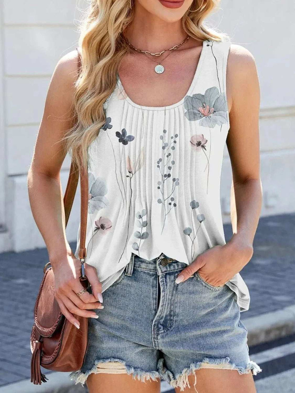 Printed Scoop Neck Wide Strap Tank - Trendsi - Flyclothing LLC