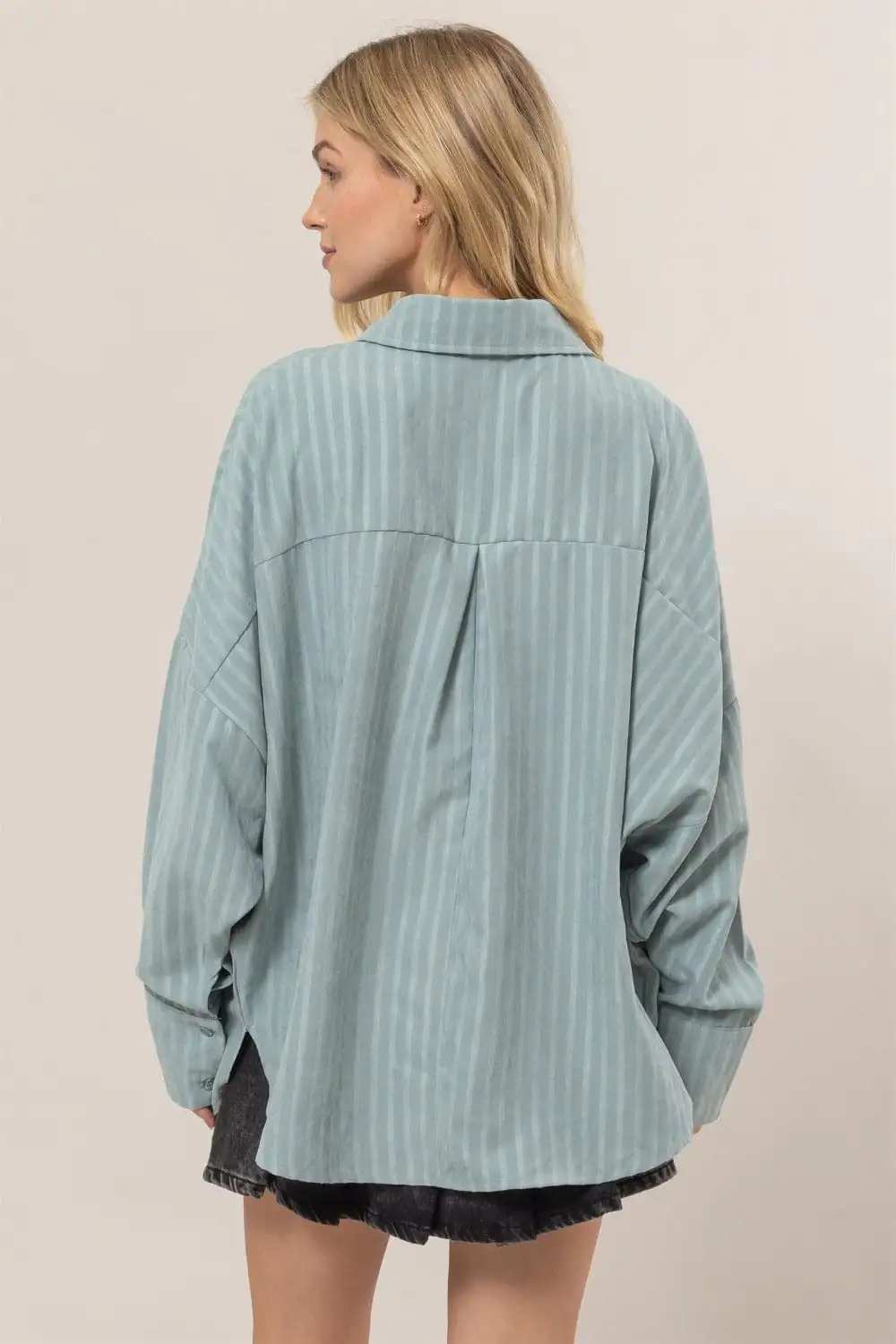 HYFVE Stripe Button Down Long Sleeve Oversized Shirt - Trendsi - Flyclothing LLC