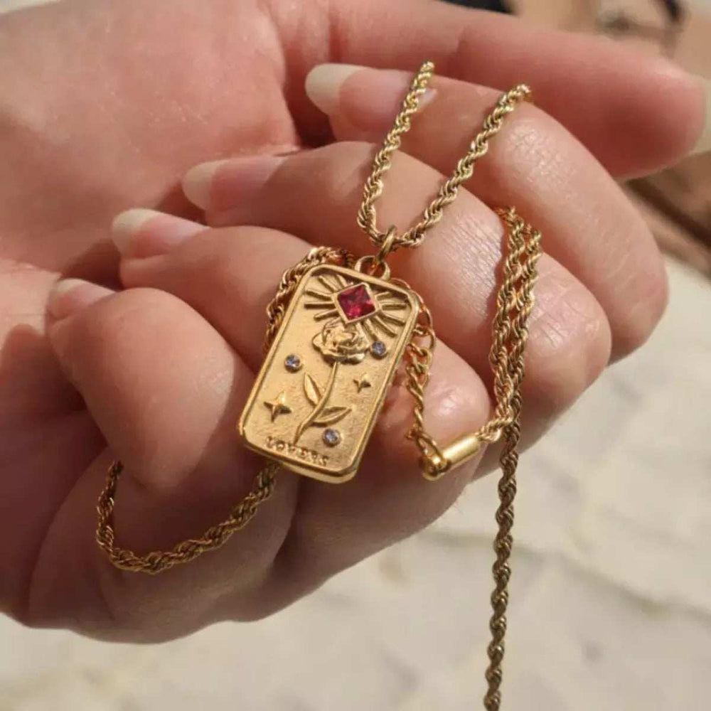 18K Gold-Plated Tarot Card Necklace - Trendsi - Flyclothing LLC