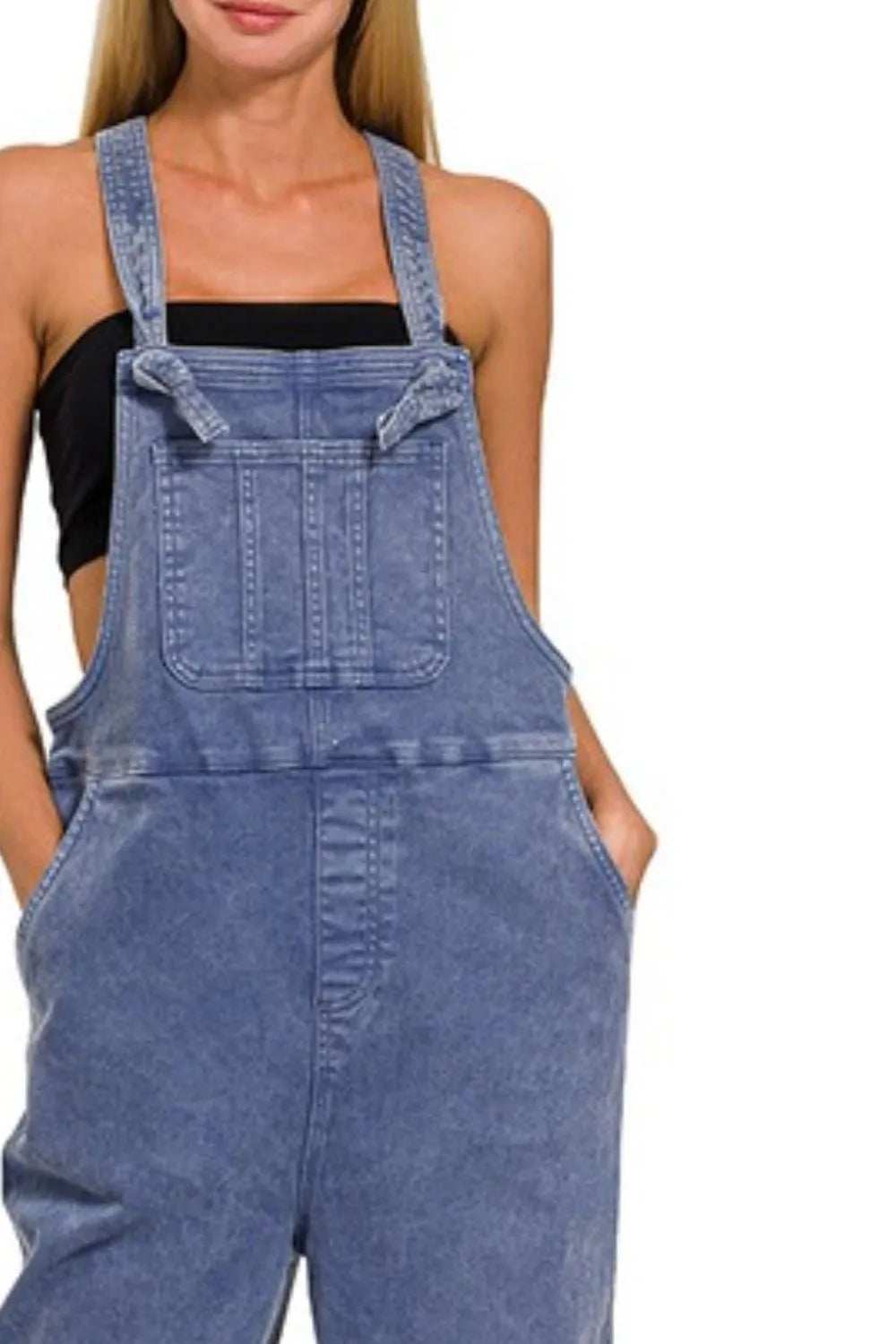 Zenana Washed Knot Strap Relaxed Fit Overalls - Trendsi - Flyclothing LLC