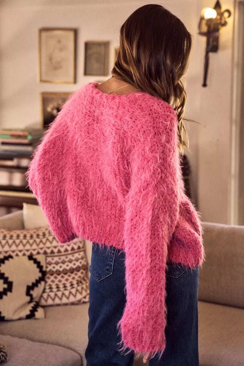 SO ME Soft Touch Hairy Loose Fit Cozy Sweater Cardigan - Trendsi - Flyclothing LLC