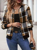 Plus Size Plaid Baseball Collar Zip Up Jacket - Trendsi - Flyclothing LLC