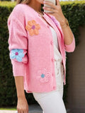 Flower Dropped Shoulder Long Sleeve Cardigan - Trendsi - Flyclothing LLC