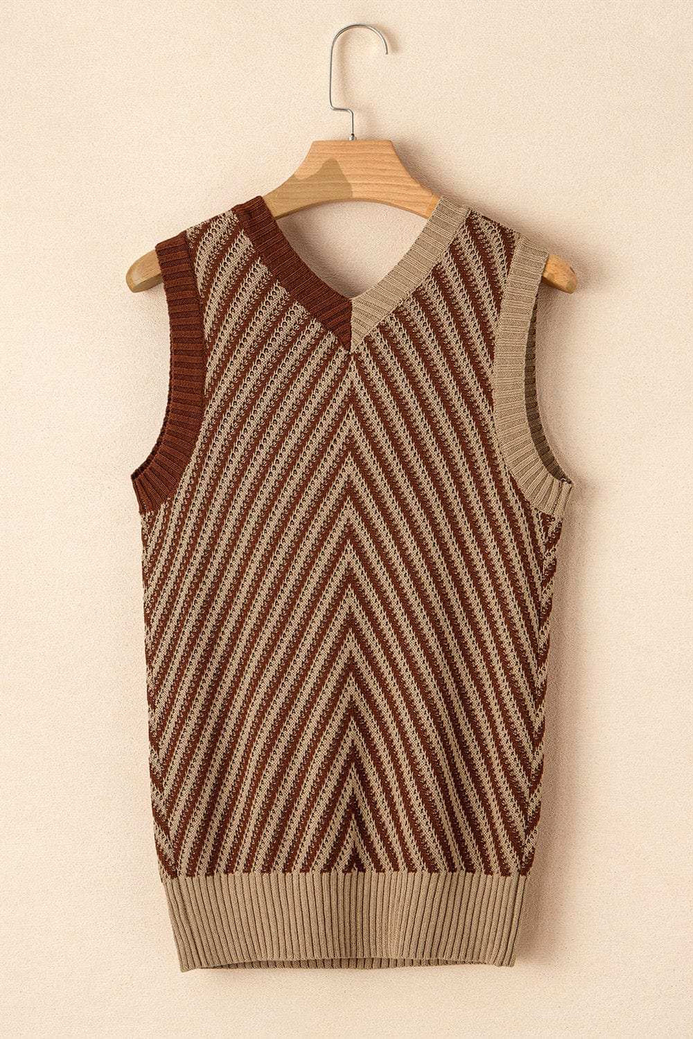 Striped Contrast V-Neck Sweater Vest - Trendsi - Flyclothing LLC