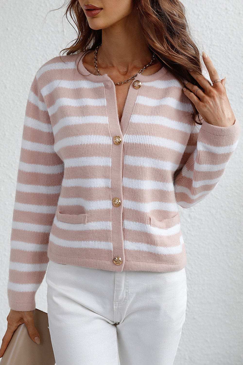 Striped Button Down Long Sleeve Cardigan - Trendsi - Flyclothing LLC