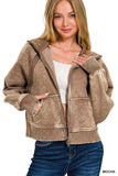 Zenana Acid Wash Zip Up Fleece Jacket - Trendsi - Flyclothing LLC