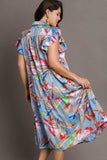 Umgee Full Size Leaf Print Double Layered Ruffle Sleeve Tiered Midi Dress Plus Size - Trendsi - Flyclothing LLC