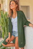 Openwork Side Slit Open Front Long Sleeve Cardigan - Trendsi - Flyclothing LLC