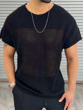 Men's Eyelet Round Neck Short Sleeve T-Shirt - Trendsi - Flyclothing LLC