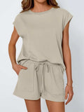 Round Neck Cap Sleeve Top and Shorts Set - Trendsi - Flyclothing LLC