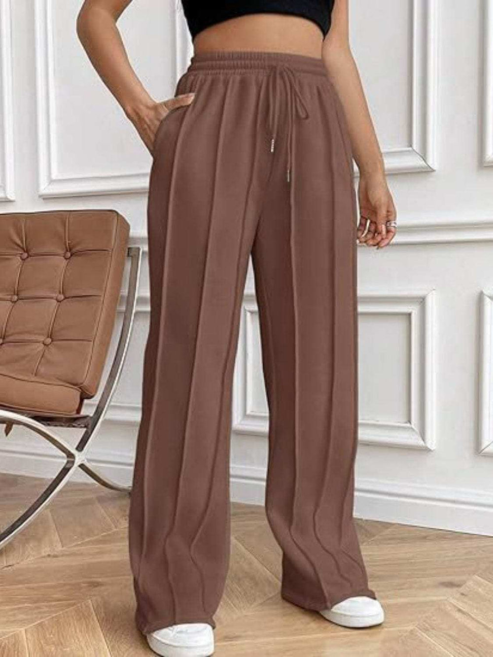 Drawstring Wide Leg Pants with Pockets - Trendsi - Flyclothing LLC