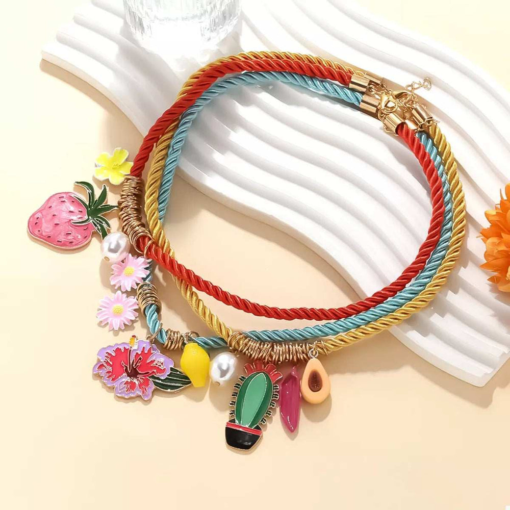 3 Piece Colorful Rope Charm Necklace - Trendsi - Flyclothing LLC