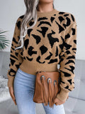 Leopard Round Neck Dropped Shoulder Sweater - Trendsi - Flyclothing LLC