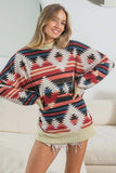 BiBi Aztec Print Mirr Mock Neck Lslv Top - Trendsi - Flyclothing LLC