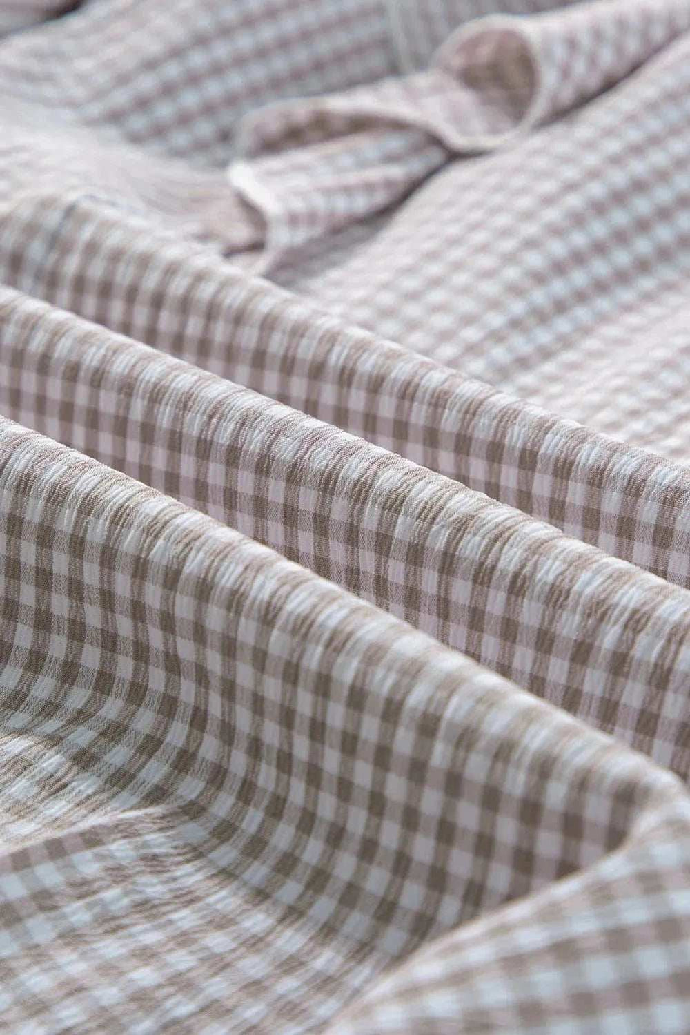 Ruffled Plaid Notched Flounce Sleeve Shirt - Trendsi - Flyclothing LLC