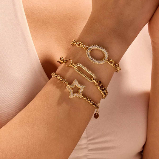 18K Gold-Plated Rhinestone Chain Bracelet - Trendsi - Flyclothing LLC