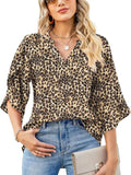 Printed Notched Half Sleeve Blouse - Trendsi - Flyclothing LLC