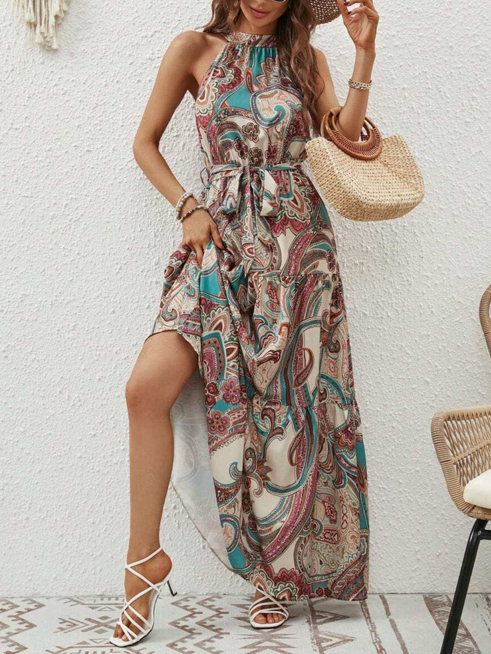 Tied Floral Sleeveless Dress - Trendsi - Flyclothing LLC