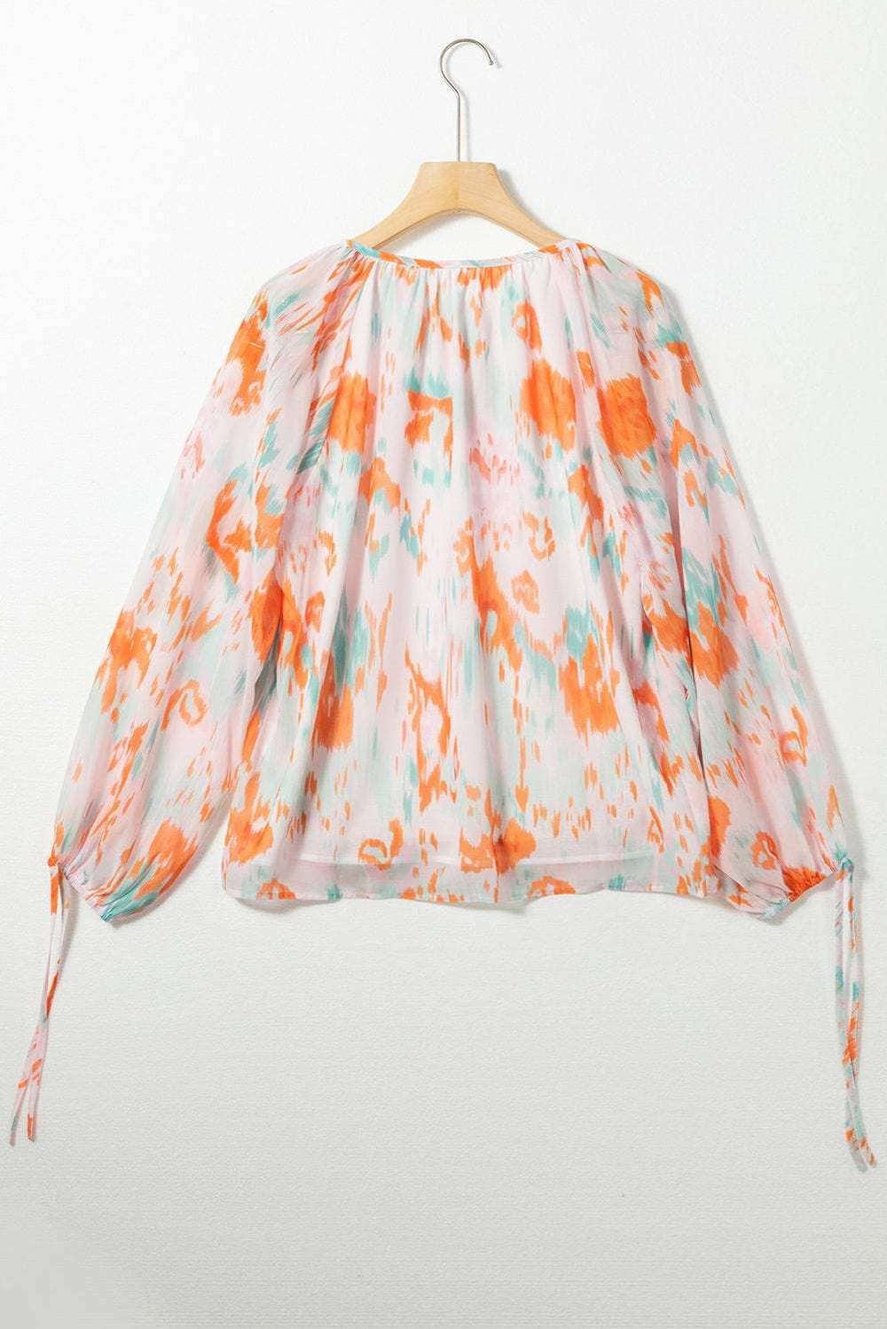 Printed Tie Neck Long Sleeve Blouse - Trendsi - Flyclothing LLC