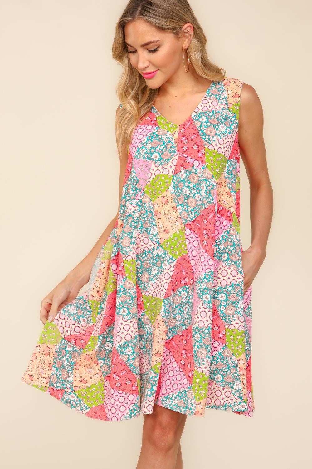 Haptics Full Size Babydoll Floral Patchwork Dress with Side Pockets - Trendsi - Flyclothing LLC