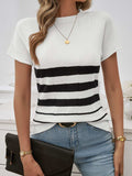 Striped Round Neck Short Sleeve Knit Top - Trendsi - Flyclothing LLC