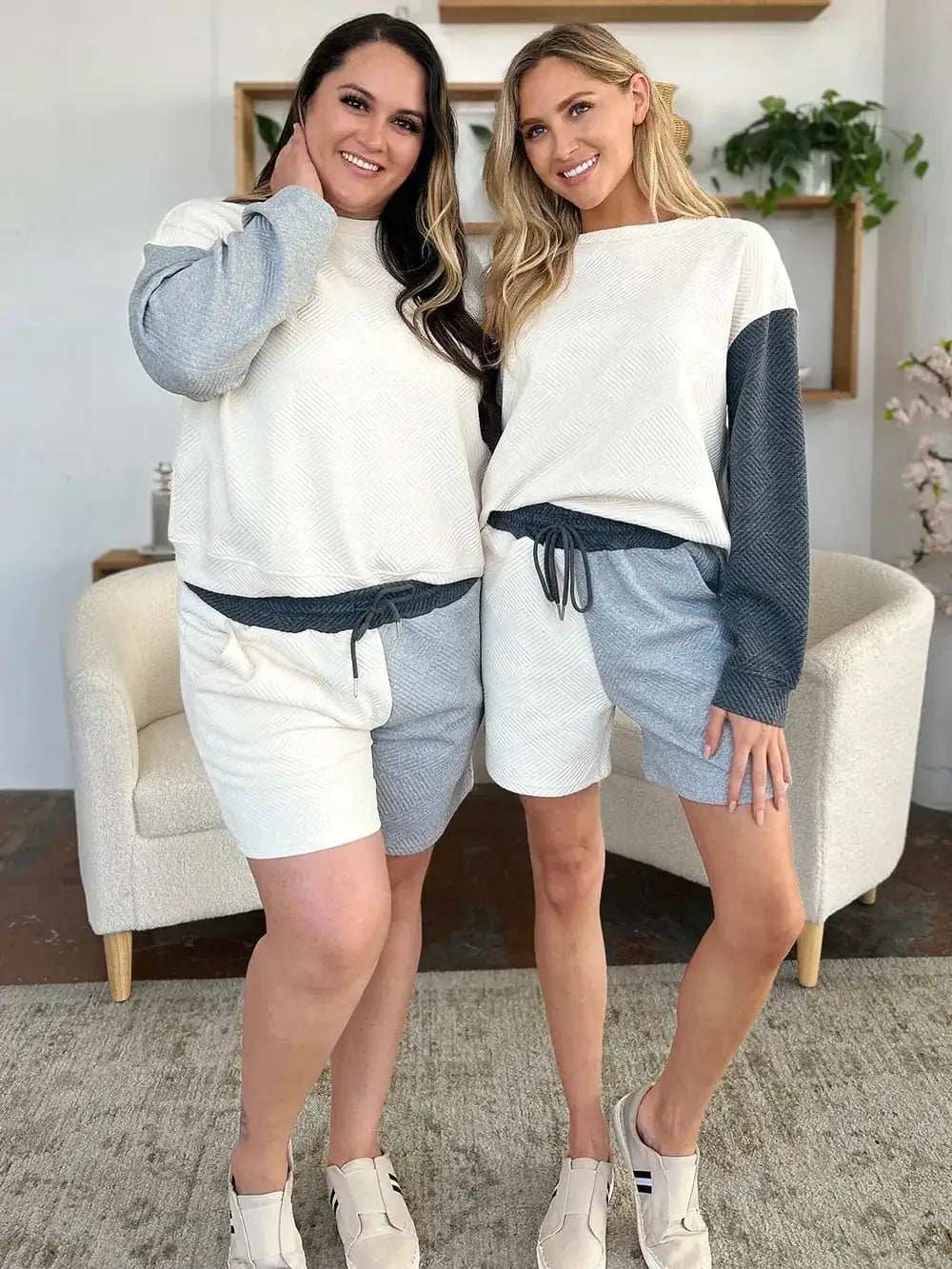 Double Take Full Size Contrast Drop Shoulder Top and Shorts Set - Trendsi - Flyclothing LLC